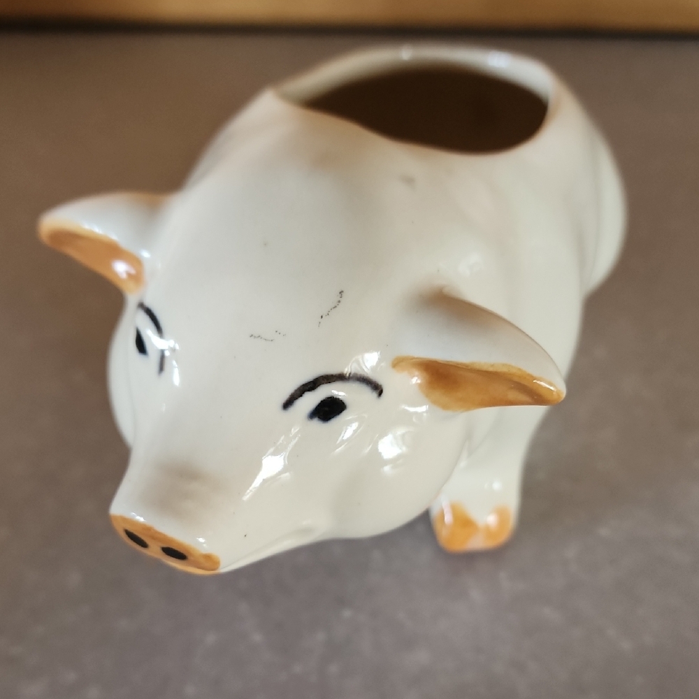 Vintage Brush McCoy 170 Ceramic Pig Planter - White with Gold. Accents